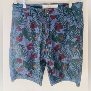 Recycled Tropical Print Blue and Green Men Shorts Size 34